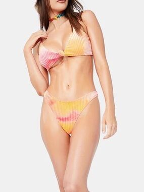 Dippin' Daisy's Size XL Fuego Tie- Dye Ribbed Velvet Thong Bikini Bottoms
